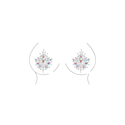 Open-Cup Strappy Teddy and Dazzling Nipple Bling Sticker - One Size