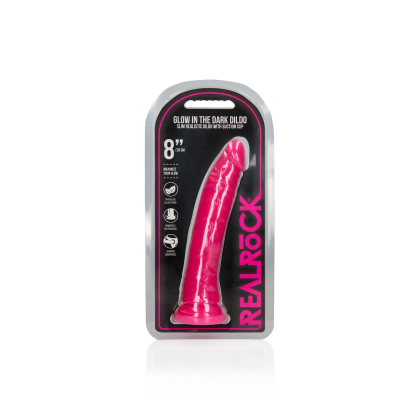 Slim Realistic Dildo with Suction Cup - Glow in the Dark - 8\'\' / 20 cm