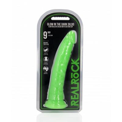 Slim Realistic Dildo with Suction Cup - Glow in the Dark - 9\'\' / 22,5 cm