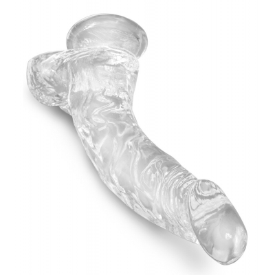 Zakrzywione Dildo King Cock Clear z jądrami 21,6cm