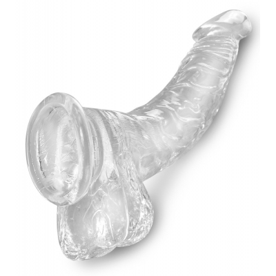 Zakrzywione Dildo King Cock Clear z jądrami 21,6cm