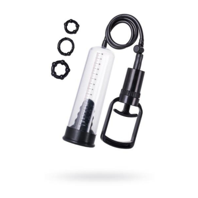 A-TOYS, Penis Pump, PVC, Black, 23.5 cm 3 cock rings included