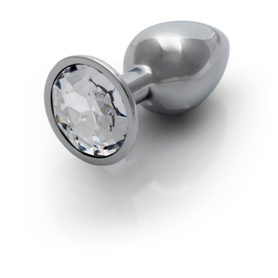 Round Gem Butt Plug - Small - Silver/Diamond