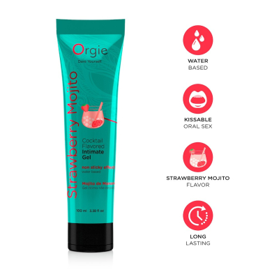 Lube Tube Cocktail Strawberry Mojito Water-Based Kissable Intimate Gel Strawberry Mojito Cocktail Flavor 100ml