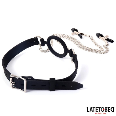 Open Mouth Gag with Nipple Clamps