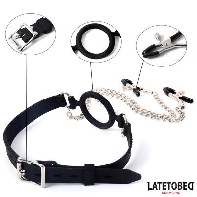 Open Mouth Gag with Nipple Clamps