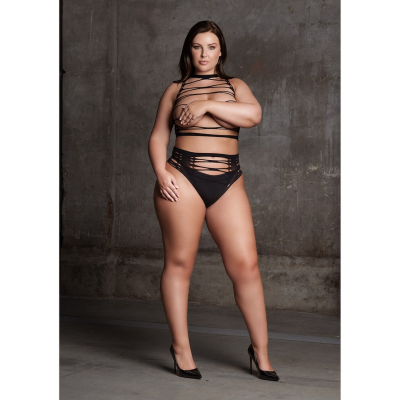 Helike XLV - Two Piece with Open Cups, Crop Top and Pantie - Plus Size