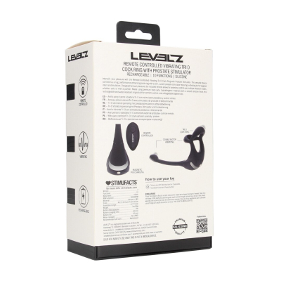 Remote Control Vibrating Silicone Tri O Cockring with Prostate Stimulator - Black