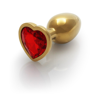 Heart Gem Butt Plug - Small - Gold/Ruby Red