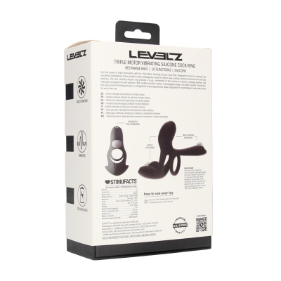 Triple Motor Vibrating Silicone Cockring - Black