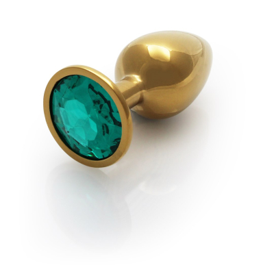 Round Gem Butt Plug - Small - Gold/Emerald Green