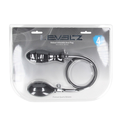 Ribbed Inflatable Silicone Anal Plug - Black
