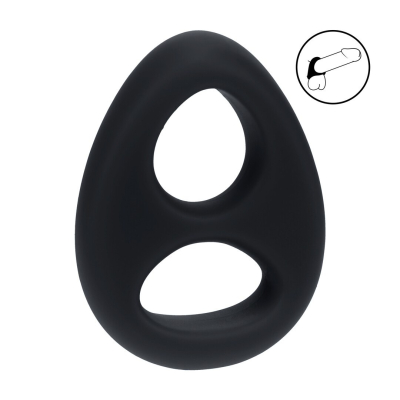 Double Liquid Silicone Cock and Ball Ring - Black