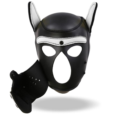 Hound Neoprene Dog Hood with Removable Muzzle White/Black One Size