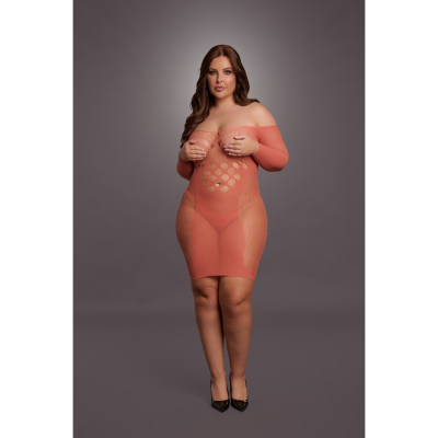 Long-Sleeved Net Mini Dress - Queen Size