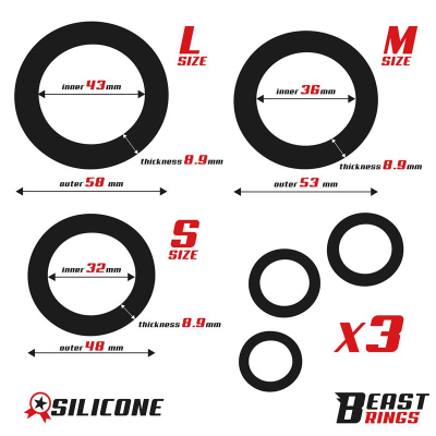 Set of 3 Penis Rings Silicone S, M and L