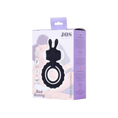 JOS GOOD BUNNY, Penis vibrating ring, silicone, black, 9cm