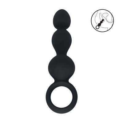 Beaded Silicone Anal Probe with Loop - Black