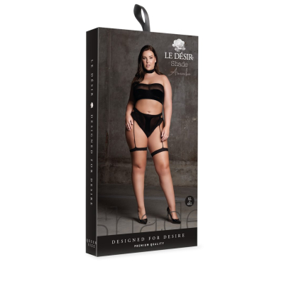Ananke XII - Three Piece with Choker, Bandeau Top and Pantie with Garters - Plus Size