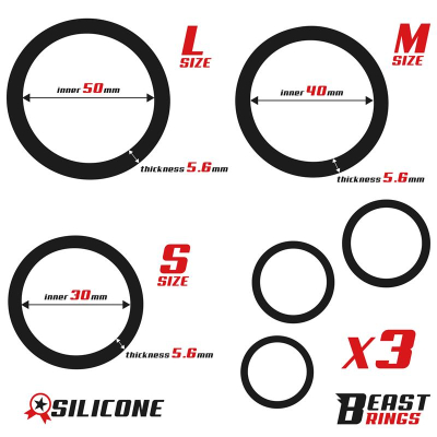 Set of 3 Penis Rings Silicone S, M and L