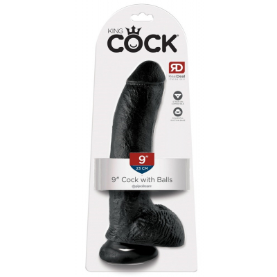 King Cock Dildo z jądrami 23cm Czarna maczuga