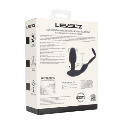 Dual Vibrating Remote Rotating Beads Silicone Prostate Stimulator with Cock and Ball Ring - Black