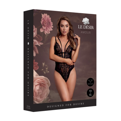 Wireless Lace Bodysuit with Adjustable Sliders - One Size - Black