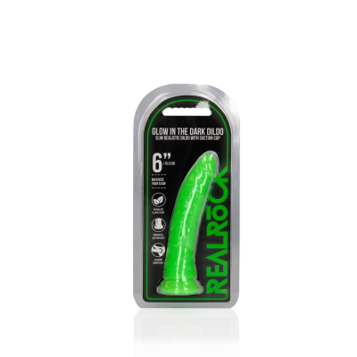 Slim Realistic Dildo with Suction Cup - Glow in the Dark - 6\'\' / 15,5 cm
