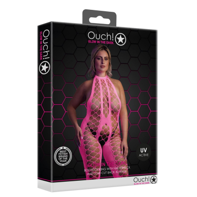 Bodystocking with Halterneck - Plus Size - Neon Pink