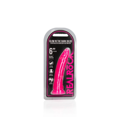 Slim Realistic Dildo with Suction Cup - Glow in the Dark - 6\'\' / 15,5 cm