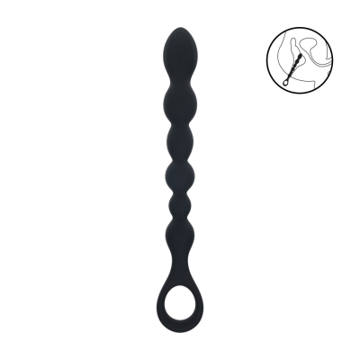 Beaded Snake Silicone Anal Probe with Loop - Black
