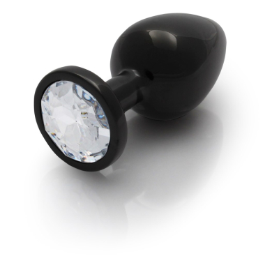 Round Gem Butt Plug - Large - Gunmetal/Diamond