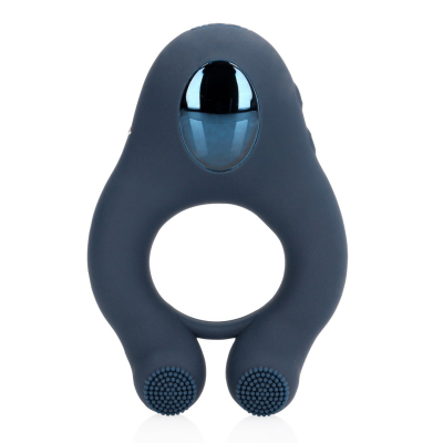 Vibrating Cockring with Clitoris Stimulation - Indigo Blue