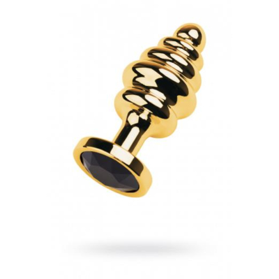 Golden anal plug with black gem