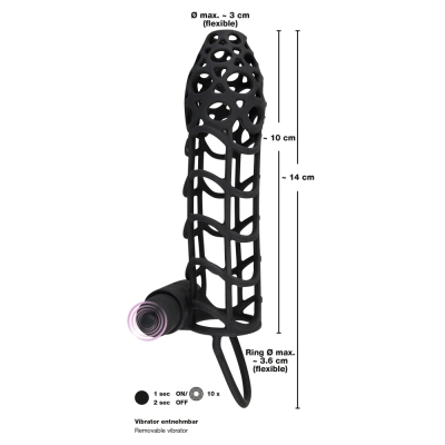 Nakładka na penisa z wibracjami i pierścieniem na jądra 14cm