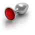 Round Gem Butt Plug - Small - Silver/Ruby Red