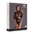 Shimmering Open-Back Bodysuit with PU Leather Garters - One Size - Black/Gold Glitter