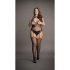 Contrast Fence Net Suspender Bodystocking - Plus Size