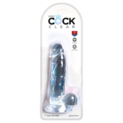 Żylaste Dildo King Cock Clear z jądrami 20,3cm