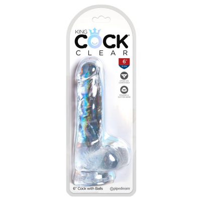 Dildo King Cock Clear z jądrami i przyssawką 17,8cm