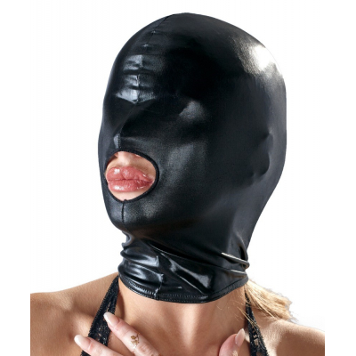 Obcisła błyszcząca maska czarna z otworem na usta