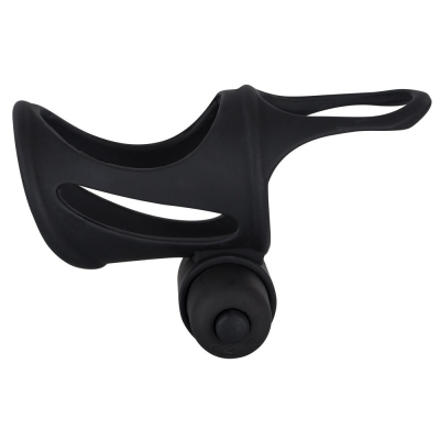 Czarna nakładka na penisa z wibracjami i ringiem na jądra