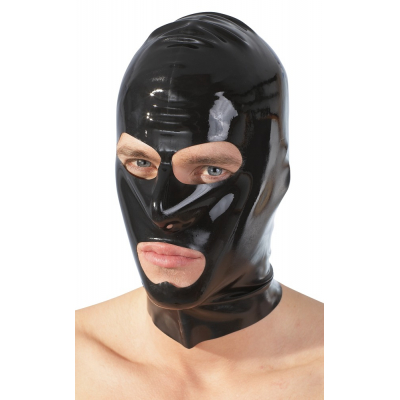 Lateksowa maska z otworami na oczy usta i nos czarna
