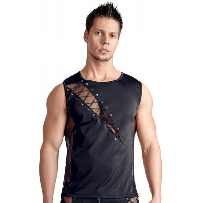 Elastyczna koszulka męska bez rękawków z siateczkowymi dodatkami M
